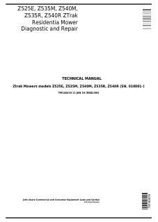 John Deere Z525E, Z535M, Z540M, Z535R, Z540R ZTrak Riding Mower Technical Manual TM140419 — actual manual cover