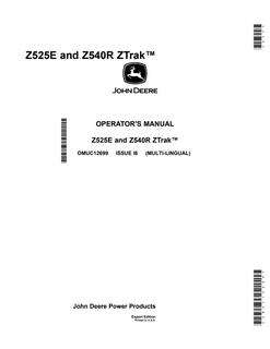 John Deere Z525E, Z540R Zero-turn mower Operator manual OMUC12699 — actual manual cover