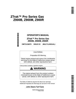 John Deere Z900B, Z900M, Z900R Gas Zero-turn mower Operator manual OMTCU36879 — actual manual cover