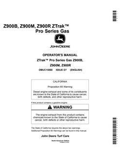 John Deere Z900B, Z900M, Z900R Gas Zero-turn mower Operator manual OMUC15068 — actual manual cover