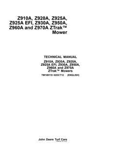 John Deere Z910A, Z920A, Z925A, Z925A EFI, Z930A, Z950A, Z960A, Z970A ZTrak Mower Technical Manual TM109119 — actual manual cover