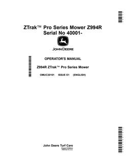 John Deere Z994R Zero-turn mower Operator manual OMUC30101 — actual manual cover