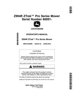 John Deere Z994R Zero-turn mower Operator manual OMUC32809E — actual manual cover