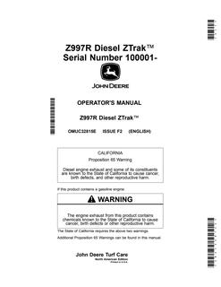 John Deere Z997R Diesel Zero-turn mower Operator manual OMUC32815E — actual manual cover