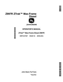 John Deere Z997R Zero-turn mower Operator manual OMTCU37507 — actual manual cover