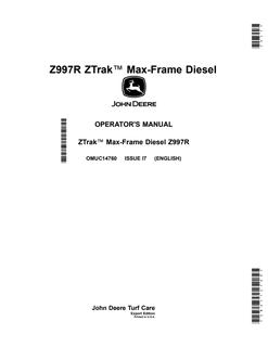 John Deere Z997R Zero-turn mower Operator manual OMUC14760 — actual manual cover
