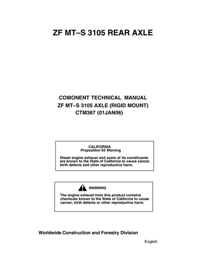 John Deere ZF MT-S 3105 Rear axle Component technical manual CTM367 — actual manual cover