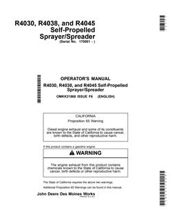 R4030, R4038 and R4045 Self-Propelled Sprayer/Spreader Operator Manual — actual manual cover