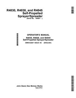R4030, R4038 and R4045 Self-Propelled Sprayer/Spreader Operator Manual — actual manual cover