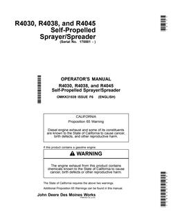 R4030, R4038 and R4045 Self-Propelled Sprayer/Spreader Operator Manual — actual manual cover