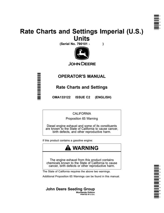 Rate Charts and Settings Operator Manual — actual manual cover
