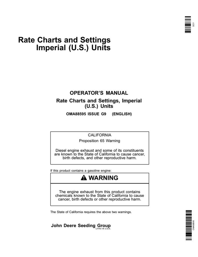 Rate Settings Record Sheet Operator Manual — actual manual cover