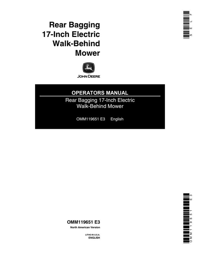 Rear Bagging 17-Inch Electric Walk-Behind Mower — actual manual cover