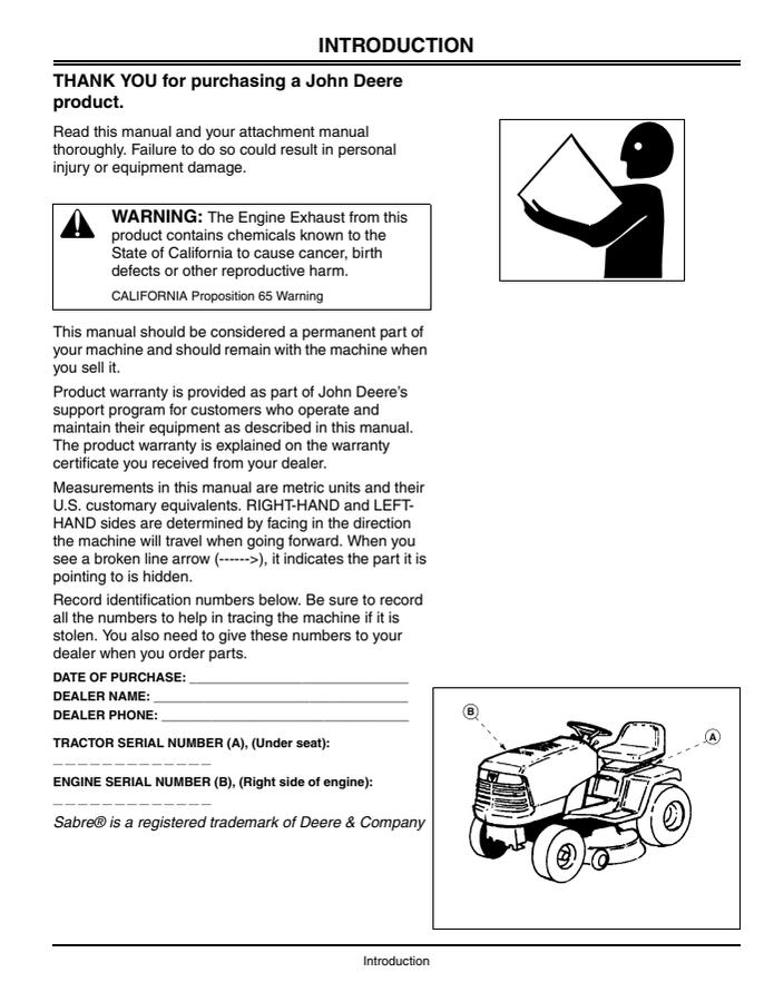 Sabre Lawn Tractor Operator Manual — actual manual cover