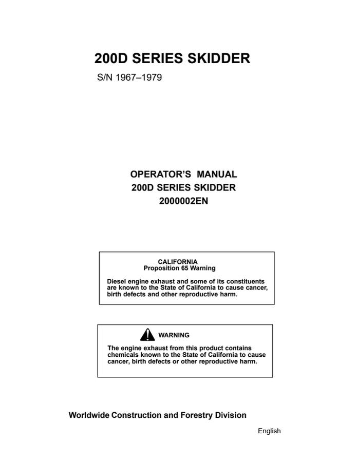 Timberjack 200D Series Skidder — actual manual cover