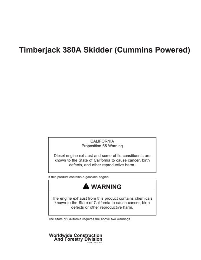 Timberjack 380A Skidder (Cummins Powered) — actual manual cover