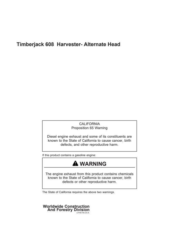 Timberjack 608 Harvester Alternate Head — actual manual cover