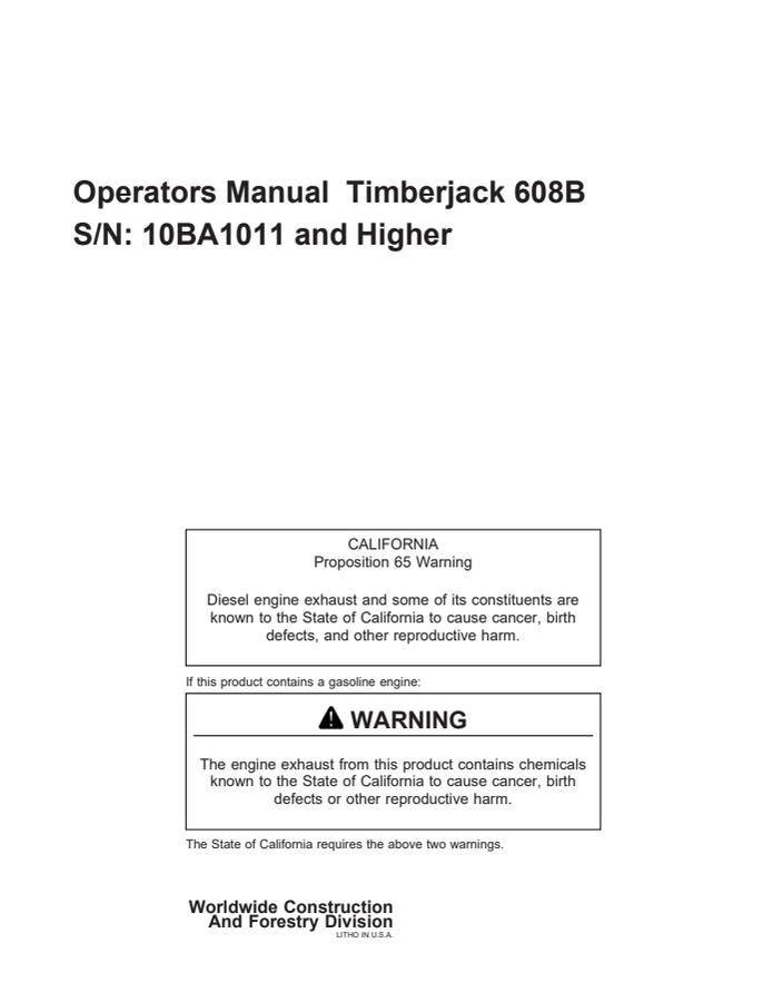 Timberjack 608B Alternate Head — actual manual cover