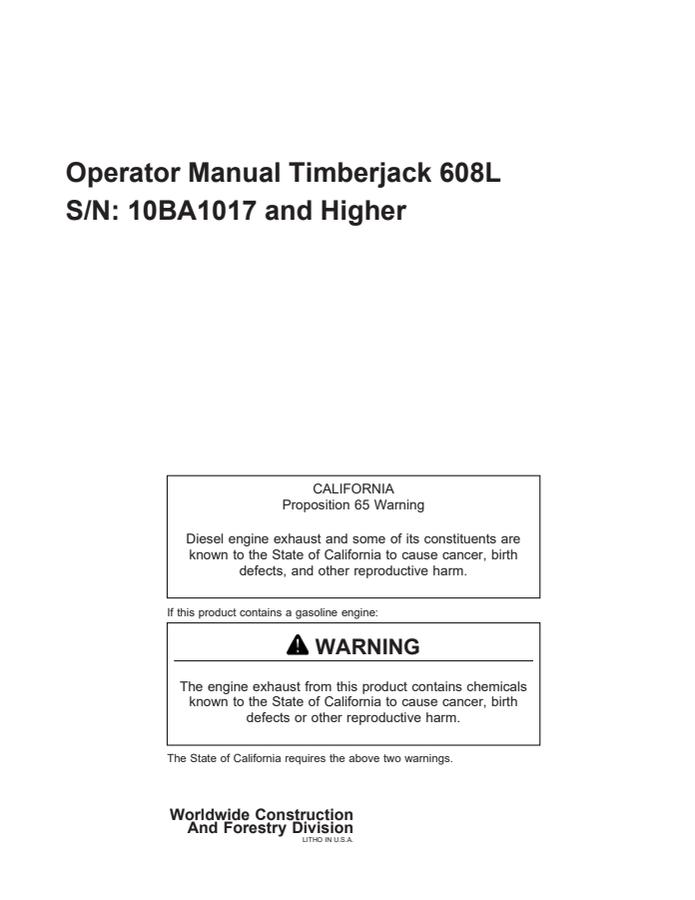 Timberjack 608L Feller Buncher — actual manual cover