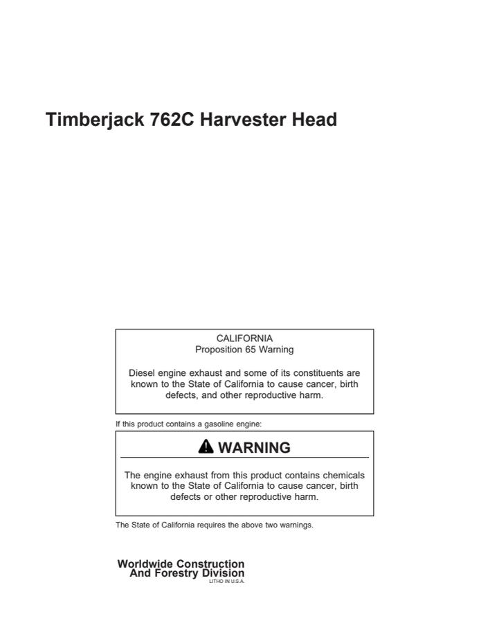 Timberjack 762C Harvester Head Operator and Maintenance Manual — actual manual cover