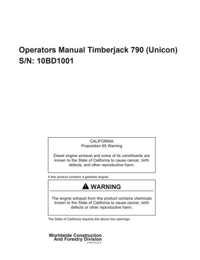 Timberjack 790 (Unicon) Grapple Head — actual manual cover