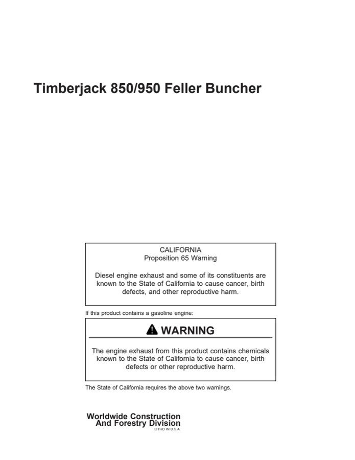 Timberjack 850/950 Feller Buncher — actual manual cover