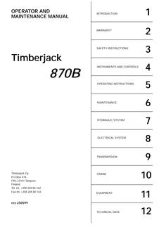 Timberjack 870B Operator and Maintenance Manual — actual manual cover