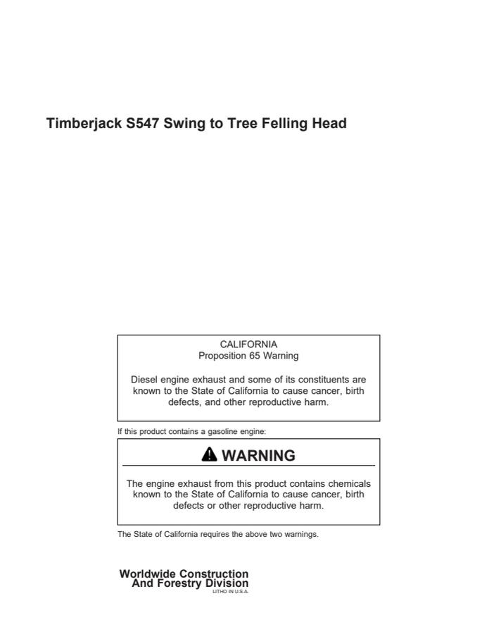 Timberjack S547 Swing to Tree Felling Head — actual manual cover