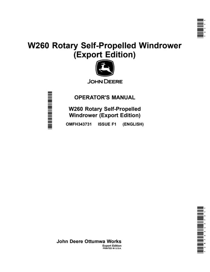W260 Rotary Self-Propelled Windrower (Export Edition) — actual manual cover