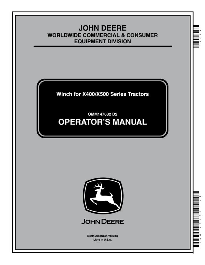 Winch for X400 and X500 Series Tractors — actual manual cover