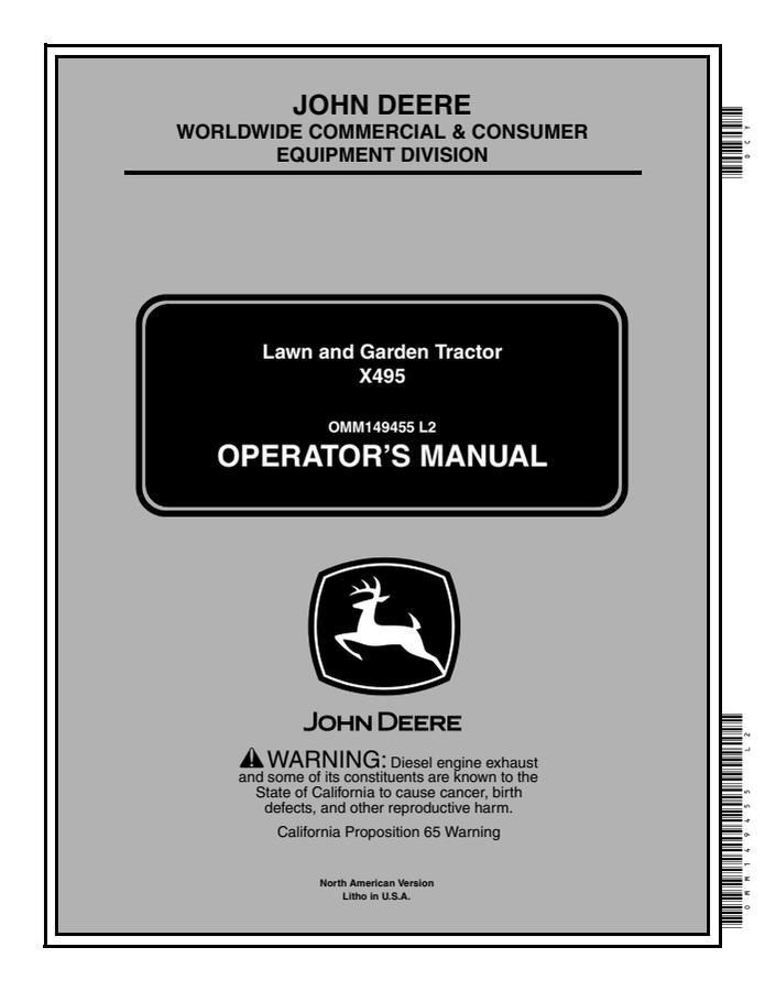 X495 Lawn and Garden Tractor — actual manual cover