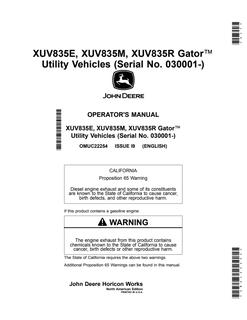 XUV835E, XUV835M and XUV835R Gator Utility Vehicles — actual manual cover