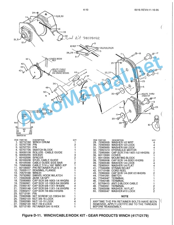 IMT Model 6016 Crane Parts and Specifications 9990739 03-29-96-3