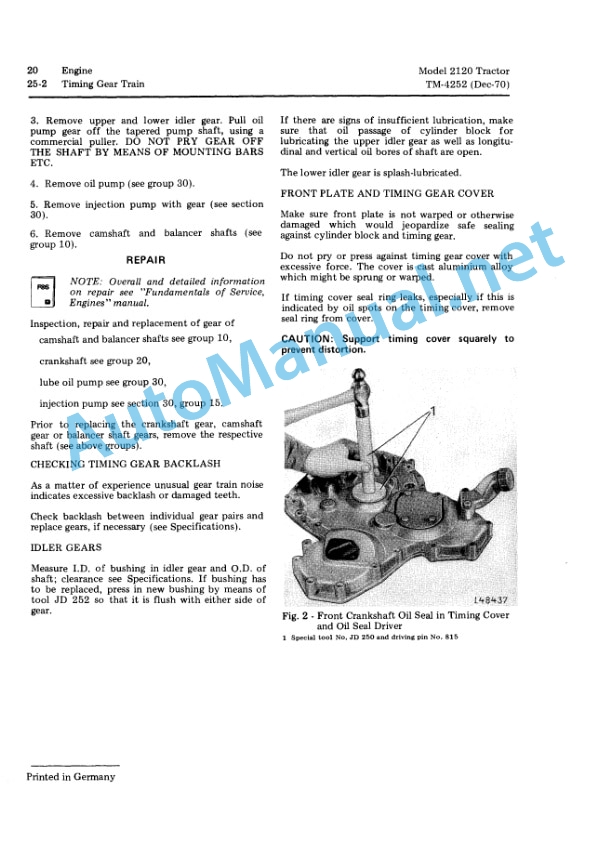 John Deere 2120 Tractor Technical Manual TM4252 01Dec70-2