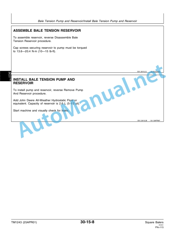 John Deere 327, 328, 336, 337, 338, 346, 347, 348, 466, 467, 468 Square Balers Technical Manual TM1243 25APR01-3