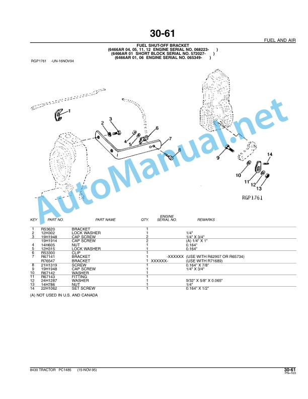 John Deere 8430 Tractor Parts Catalog PC1485 October 2005-2