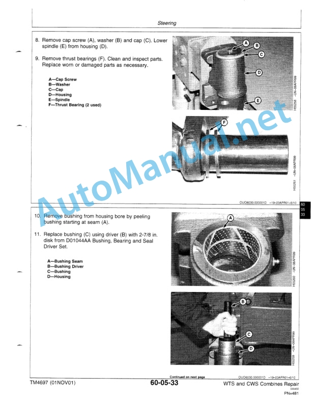 John Deere 9540, 9560, 9580, 9640, 9660, 9680 WTS and CWS Combines Repair Technical Manual TM4697 20011101-3