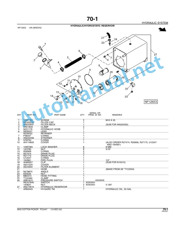 John Deere 9935 COTTON PICKER Parts Catalog PC2447 AUG-05-3