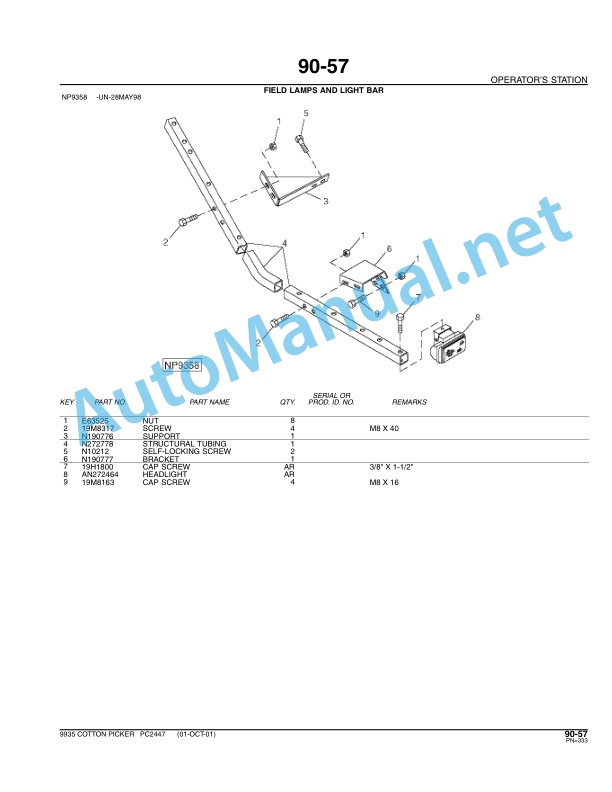 John Deere 9935 COTTON PICKER Parts Catalog PC2447 AUG-05-4