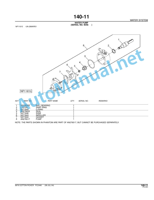 John Deere 9976 Cotton Picker Parts Catalog PC2446 May-05-5