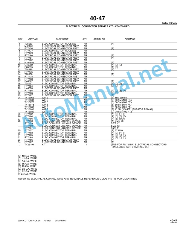 John Deere 9996 Cotton Picker Parts Catalog PC9421 Jun-06-2