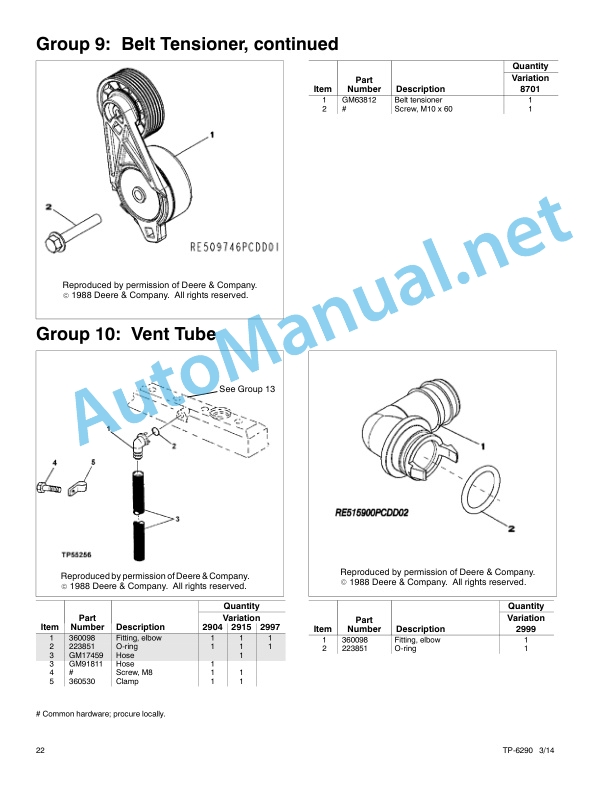 John Deere Engine Models4024TF281 4024HF285 4045HF275 285 4045TF270 280 5030HF285 Service Parts TP-6290 314g-2