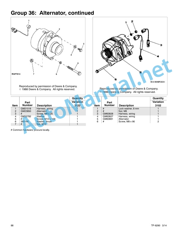 John Deere Engine Models4024TF281 4024HF285 4045HF275 285 4045TF270 280 5030HF285 Service Parts TP-6290 314g-5