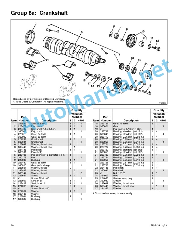 John Deere Engine ModelsTO4039D, 4039TL, CD4039DF, CD4039TF, 4045DF, 4045TF Service Parts TP-5434 403e-3