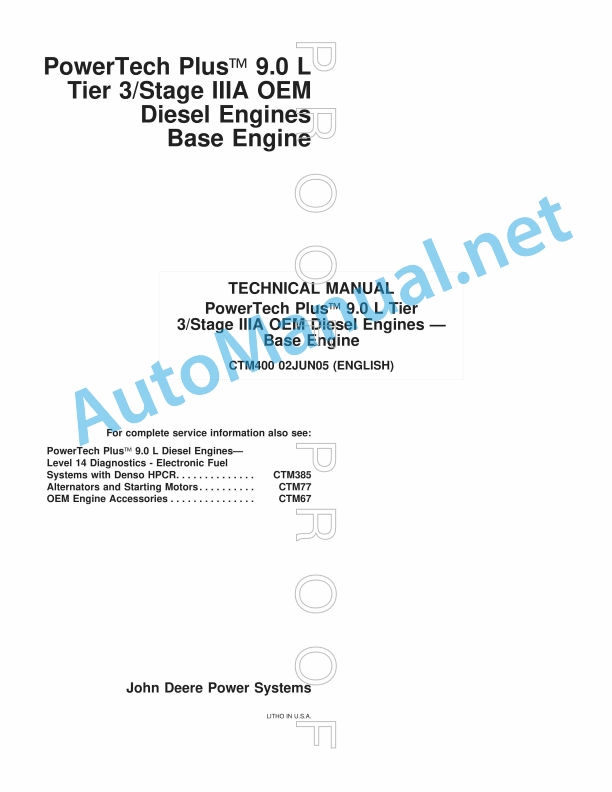 John Deere PowerTech Plus 9.0 L Tier 3 Stage IIIA OEM Diesel Engines ...