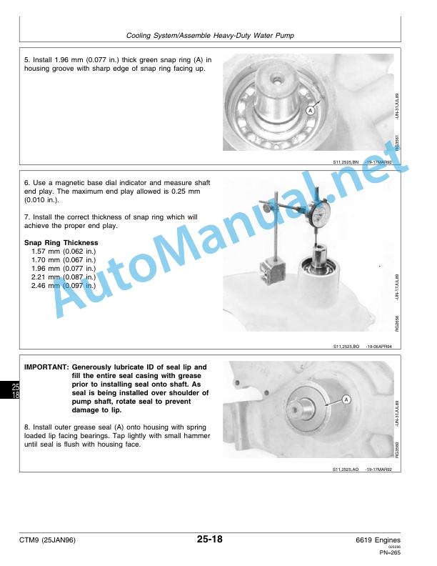 John Deere Series 500 6619 Diesel Engines Component Technical Manual CTM9 25JAN96-4