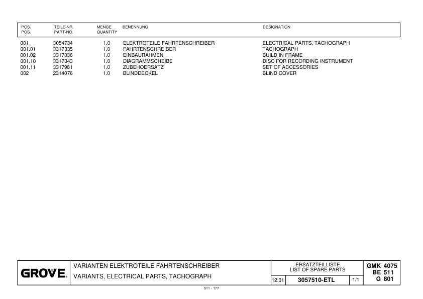 Grove GMK 4075 Crane Spare Parts List 3056716 2002-02 DE EN-2