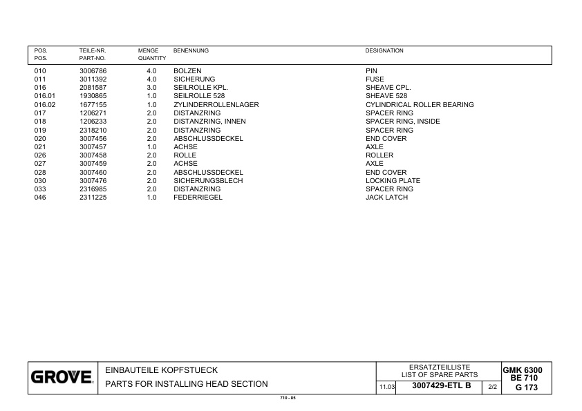 Grove GMK 6300 Crane Spare Parts List 2004-06 DE EN-3