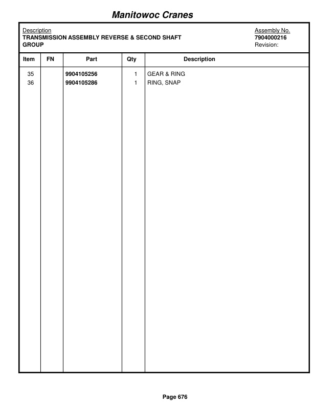 Grove RT422 Crane Parts Manual 78551 2016-3