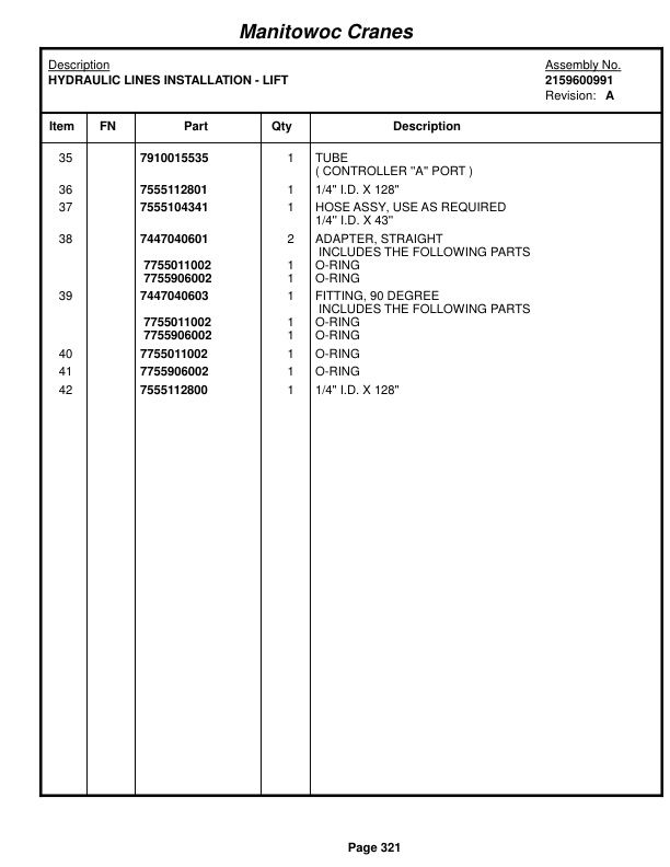 Grove RT500C Crane Parts Manual 220432 2014-2